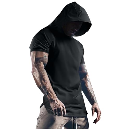 Men's Dry Fit Raglan Short Sleeve Active Athletic Hoodie Pullover Shirt Summer Casual Solid Color Breathable Hoodies
