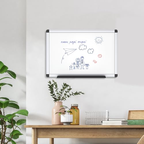 Image of VIZ-PRO Magnetic Whiteboard, 18 x 12 Inches, Dry Erase Board for Wall | Includes 1 Eraser, 2 Markers & 4 Magnets, Aluminum Frame, for School Office and Home