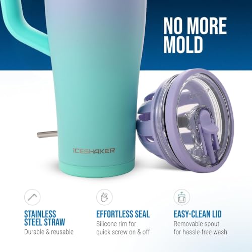 Image of Ice Shaker 40 oz Tumbler with Handle and Straw | 40oz Matte Mermaid| Cold for 30+ Hours | 2-in-1 Tumbler Shaker Bottle | Odor-Free 40 ounce Bottle for Water, Protein Shakes, Smoothies, Cocktails