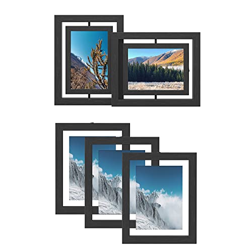 Songmics Picture Frames Bundle, Set Of 2 Rotating Picture Frames With Set Of 3 Floating Picture Frames, Black And Black Urpf258B01 And Rpf357B0 #TOP25