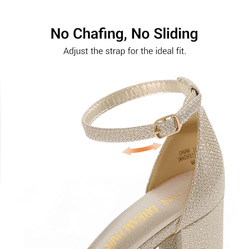 DREAM PAIRS DREAM PAIRS Women's Chunk Low Heel Pump Sandals,Size 8.5,Gold/Glitter,CHUNK