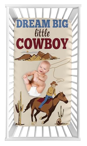 Image of Sweet Jojo Designs Fitted Baby Crib Sheets (Western Cowboy) for Boys, Infant Nursery, Toddler Room - Standard Size (Photo Op, Vintage Americana, Wild West, Southern, Country, Beige, Farm, Horse Ranch)