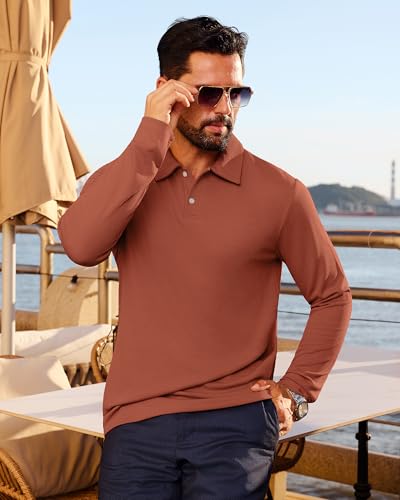 Mens Jacquard Polo Shirts Long Sleeve Striped Textured Knit Polo Regular Fit Casual Button Down Stretchy Golf Shirts4