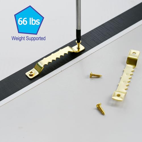 Image of 25 Pack Thick Sawtooth Picture Hangers Heavy Duty, Supports 66 lbs, Thickened Sawtooth Hangers for Hanging Heavy Canvas Photos Frame Clock Paintings or Artwork (Gold，Supports 66 lbs)