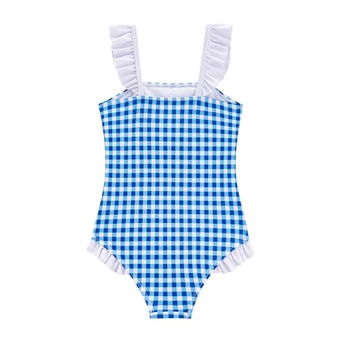 LIZENS Girls One Piece Swimwear Checker Print Ruffles Bathing Suit for Kids Size 2-122