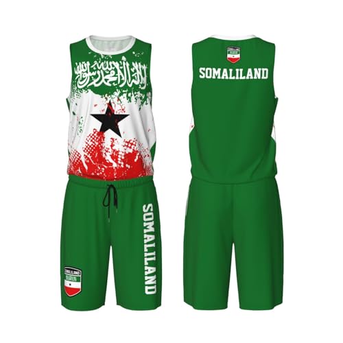 Somaliland Flag Grain (1) Basketball Jersey Uniform Suit for Men Adults Training Athletic Set