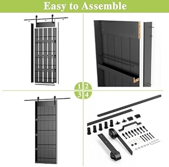 BARNER HOME 42" x 84" Sliding Barn Door, Shelf Style Barn Door with 6.98 Ft Hardware Kit, Made of Primed MDF, Need to Assemble, Ideal for Kitchen Pantry Bedroom Closets, Black