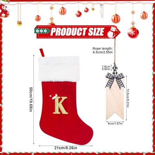 Kerstkousen, 50 cm, gepersonaliseerde kerstkous met brief, groot monogram, rode kerstkousen met naamplaatje, pluche hangende kousen, geschenken, sok voor kerstdecoratie, boomvakantie-ornament (K) - Afbeelding 3