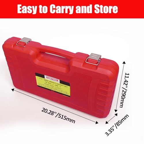 Image of TONYNOL 1 /2 inch Inch Drive Deep Impact Socket Set,6-Point,SAE Sizes(1 inch-2 inch),14 PCS,Cr-Mo Steel,Heavy Duty Impact Sockets for Automotive & Industrial Machinery,With a Storage Case
