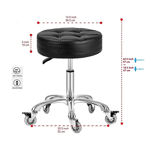 Image of Adjustable Heavy Duty Stool - Rolling Stools with Locking Caster Wheels - Swivel Stools Backless Chair for Beauty Hair Salon Spa Home Kitchen Office Shop Massage(Black, Height 18 to 22 in)
