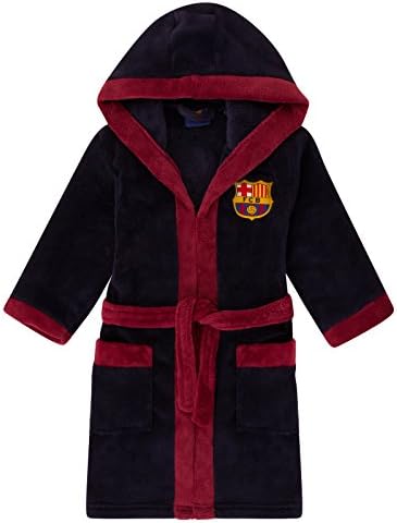 FC Barcelona Boys Dressing Gown Robe Hooded Fleece Kids Official Football