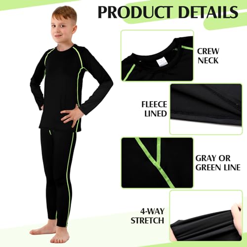 Suhine 3 Sets Youth Boys Girls Thermal Underwear Set Compression Fleece Lined Athletic Base Layer Long Sleeve Undershirt3