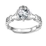 Bestyle 925 Sterling Silver Claddagh Ring for Women,Hypoallergenic Adjustable Heart Cut Diamond Irish Wedding Band, Jewelry Gifts for Mother's Day,Anniversary