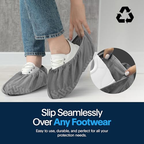Image of Premium Boot & Shoe Covers Disposable Booties - 50 Pack - Durable, Non-Slip, Non-Toxic, Water Resistant, Recyclable Protectors for Indoor & Outdoor - Large Size Fits Most Shoes