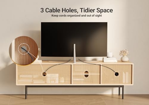 Image of Claiks Mid Century Modern TV Stand for TV up to 70 inch, Entertainment Center with Sliding Barn Doors & Adjustable Shelve, Retro Low Profile Media Console TV Table for Living Room, Natural Oak