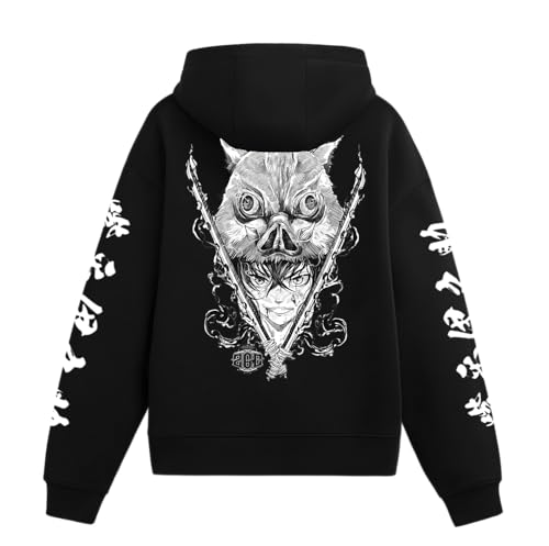 Image of Eshaaver Anime Inspired Design Unisex Pullover Hoodie, Black, Graphic Print Front and Back