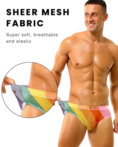 Men's See-Through Mesh Briefs Sexy Printed Sheer Underwear Lightweight Bulge Pouch Lingerie4