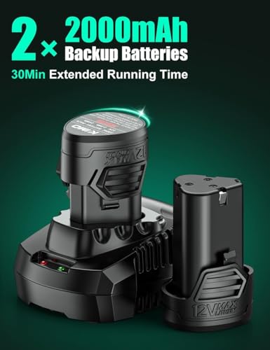 Image of KIMO 2 Pack 12V 2.0Ah Lithium-Ion Battery for KIMO 12V Ratchet Wrench, Brad Nailer, Drill Driver, Compatible with KIMO 12 Volt Power Tools