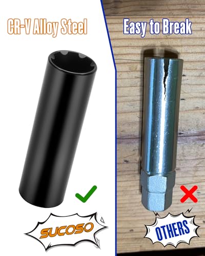 Image of 10-Piece Spline Lug Nut Socket Set, 1 /2 inch Drive for Spike Lug Nuts | Fits Aftermarket Lug Nuts with 5, 6, 7, 10, or 12 Splines; Includes 9 CR-V Steel Keys and a 3-Inch Extension