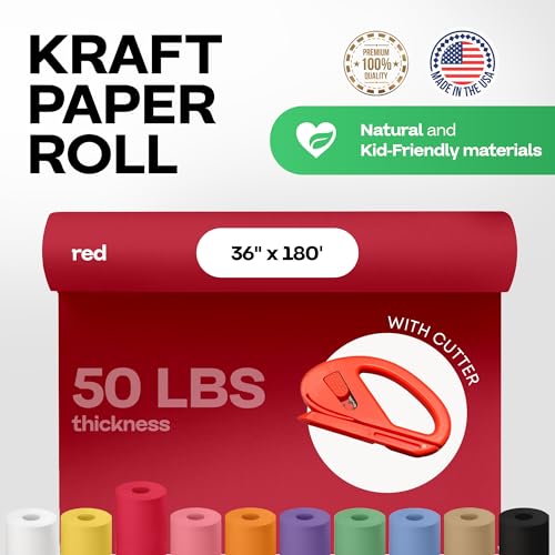 Image of Red Kraft Paper Roll 36 inch x 2160 inch (180 feet) with Cutter - USA-Made Wrapping Paper for Packing, Moving, Shipping & Crafts /Arts - 100% Recyclable Natural Craft Material by IDL Packaging | Wrapping Paper for Packing, Moving, Shipping & Crafts /Arts - 100% Recyclable Natural Craft Material by IDL Packaging