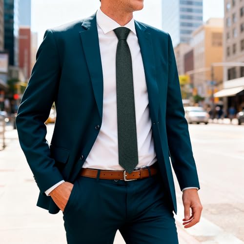 Image of Barry.Wang Skinny Ties for Men Wool Blend Herringbone Necktie with Tie Clip | Tie and Tie Clip Set, Cashmere Wool Stripe, 2.76 x 63 Inches, Extra Long Slim, Wedding Work Party Classic