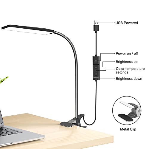 Raoyi Led Desk Lamp, 5W Usb Clip On Light Eye-Caring Reading Clamp Table Lamp With 48 Leds Flexible Gooseneck, 3 Color Modes And 14 Brightness Levels For Office Bedroom Study (Black) #TOP3