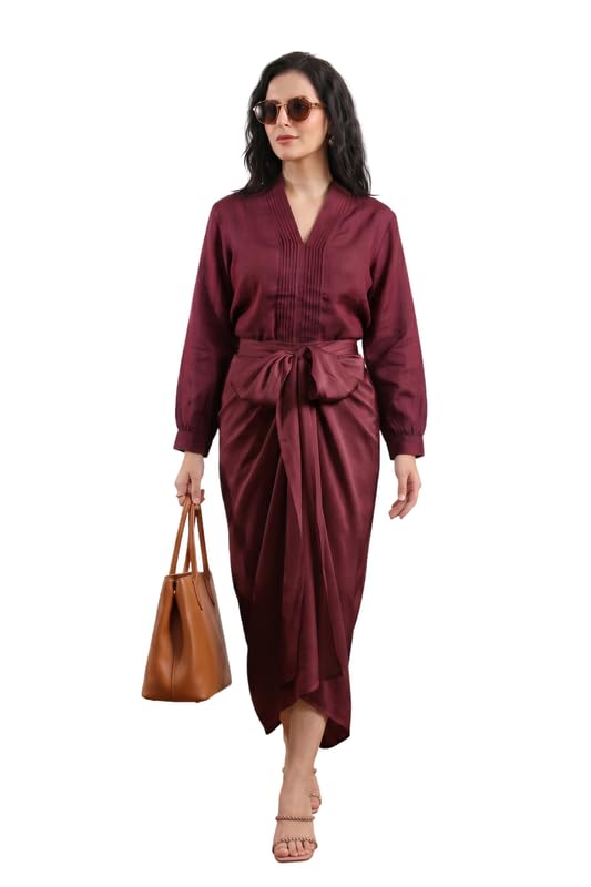 jisora Women's Wine Solid Russian Silk Co-ord Set-picture-19
