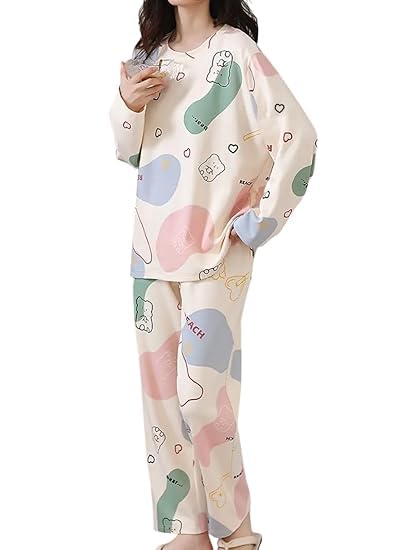Image of Women's Pajama Set with Top & Pants|| Korean Night Wear|| Loose Fit Home Wear || Lightweight Printed Set || Soft & Comfy Girls & Women