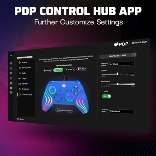 Image of PDP Gaming Afterglow Wave Enhanced Wired Controller for Xbox Series X|S, Xbox One and Windows 10 /11 PC, Advanced Programmable Gamepad, Customizable Lighting, Licensed by Microsoft, Companion App: Blue