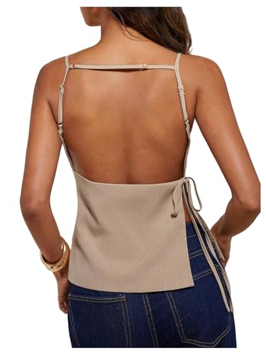 MakeMeChic Women's Going Out Open Back Tops Spaghetti Strap Office Work Vest Tops