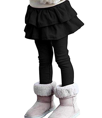 Plustrong Kids Girls Fleece Lined Leggings with Ruffle Tutu Skirt Pants