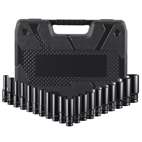 Putentfun 20 tlg 1/2" Schlagschrauber Nüsse Set 8-32mm CR-V Sechskant Stecknüsse,Schlagschraubereinsatz Satz Für pneumatische Schlagschrauber, elektrische Schlagschrauber