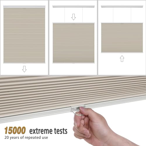 Changshade Blackout Cellular Shades Cordless, Top Down Bottom Up Blinds for Windows, 1.5\" Single Cell Pleated Honeycomb Window Shades for Bedroom, Child Room,34\" Width x72 Height,Beige