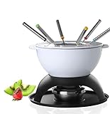 Artestia Fondue Pot,cast Iron Fondue Set,Chocolate Fondue Pot Set with 6 Fondue Forks, Cheese Fondue Set Serve 6 Persons for Parties and Family(White)