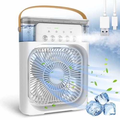 Image of Portable Mini Air Cooler Fan with Rechargeable Battery, Personal AC for Room Cooling, Water Cooling Humidifier for Home & Office