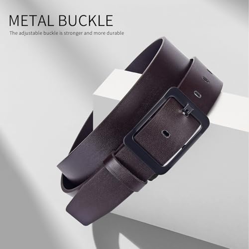 Men’s Leather Belt Black Work Casual Dress Jeans Belt with Alloy Prong Buckle2