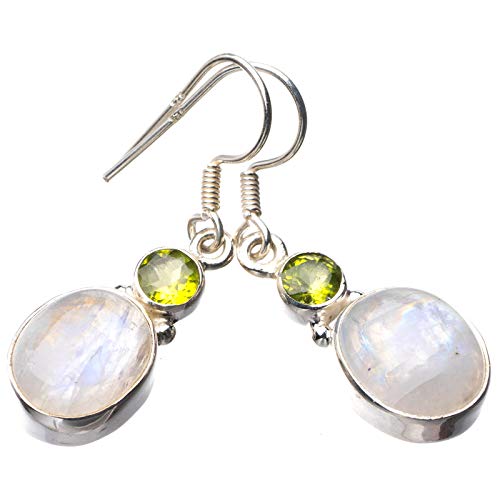 Boucles d'oreilles pierre de lune et péridot en argent 925 fait main