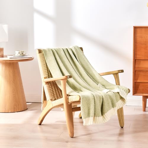 Image of CozeCube Reversible Knitted Throw Blanket, Sage Green White Melange 50 inchx60 inch