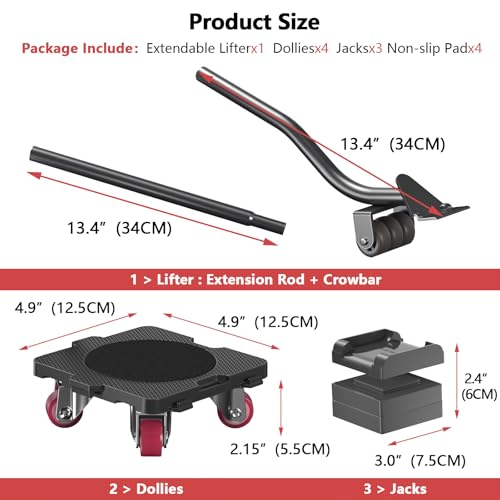 ONEON Furniture Mover with Wheels & Furniture Lifter Set, 360° Rotation Wheels Furniture Dolly, 660 Lbs Capacity, for Moving Heavy Furniture, Refrigerator, Sofa, Cabinet