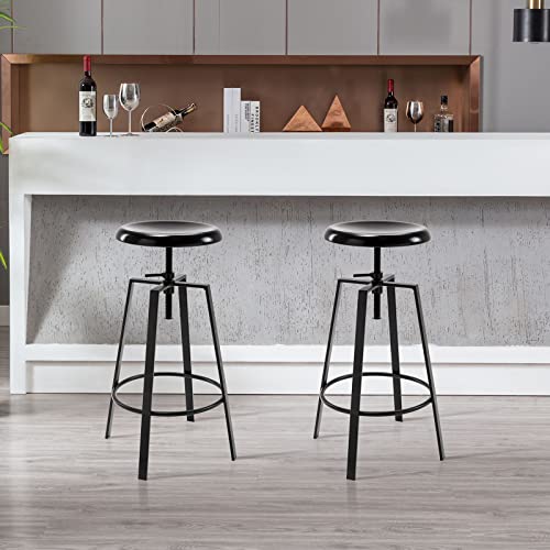 Brage Living Atlas Industrial Bar Stools Set Of 2, Adjustable Swivel Four Legged Round Metal Barstools, Backless Counter Height Bar Chairs For Kitchen Dining (Black) #TOP1