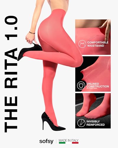 Image of sofsy 10-Year Hosiery Craftsmanship - Italian 40 Den Run Resistant Opaque Tights for Women | High-Waist, Reinforced Toe