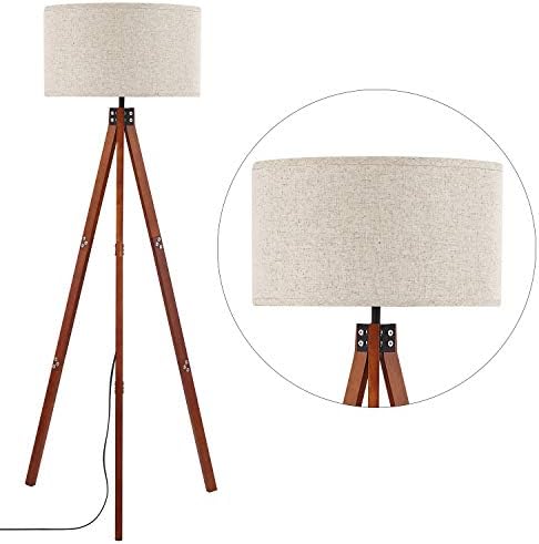 Wood Tripod Floor Lamp, Modern Standing Light with E26 Lamp Base, Wood Floor Reading Lamp for Contemporary Living Room, Bedroom, Study Room and Office