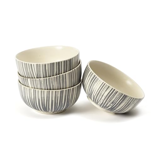 Image of Beyond Homes Ceramic Bowl Set of 4, 240ml | Microwave & Dishwasher Safe Ceramic Serving Bowls for Snack & Vegetables | Dal Curry Katori for Kitchen | Matte-Finish (4, Grey Free-Flow)