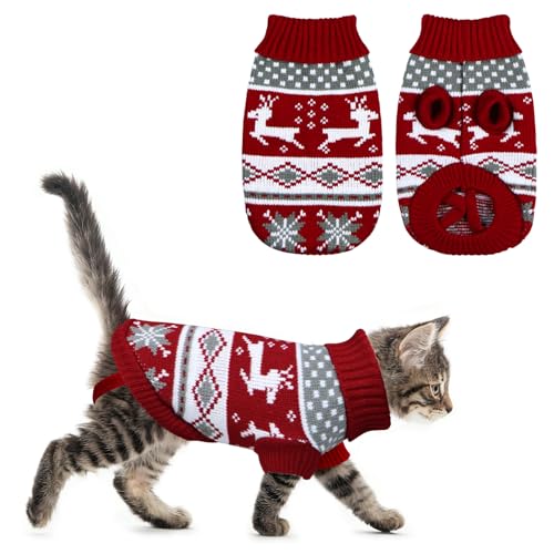 Cat Christmas Sweater Pet Winter Warm Coat Pajamas Reindeer Snowflake Knitwear Cat Sweater for Cats Kitty Puppy (Reindeer, S)