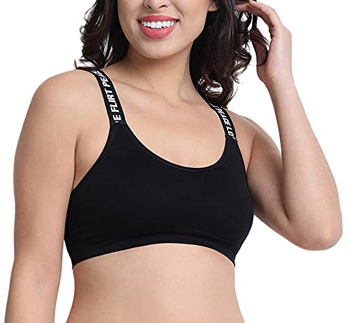 Image of Women's Nylon & Cotton Lightly Padded Non-Wired Sports Bra (32, Black1)