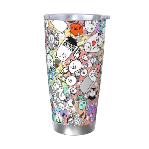 にゃんこ大戦争 水筒 真空断熱ケータイマグ 600ml ステンレスボトル 車用 直飲み 保温 保冷 フタ付きコーヒーカップ アウトドア 車のネイブに最適 スポーツタイプ ステンレスクールボトル 軽量 隔? 水筒 男の子 女の子