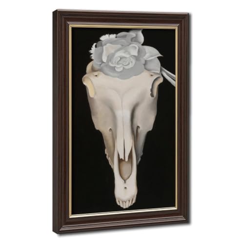 Toile encadrée Georgia O'Kéeffe : crâne de cheval et rose blanche pour évader l'esprit