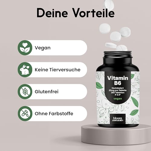 Vitamin B6 P5P hochdosiert - 25mg pro Tablette - 365 Tabletten - Laborgeprüft, Vegan & produziert in Deutschland - Verpackung kann variieren