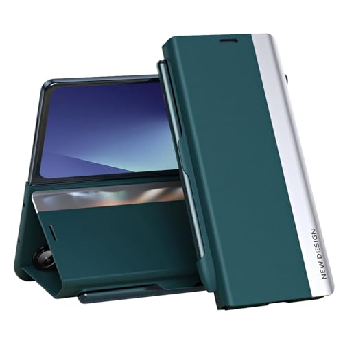 Étui Samsung Galaxy Z Fold7 en cuir vert avec stylo et support rotatif 360