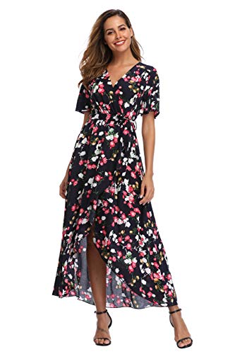 Image of VintageClothing Women's Wrap V Neck Floral Summer Dresses High Low Maxi Casual